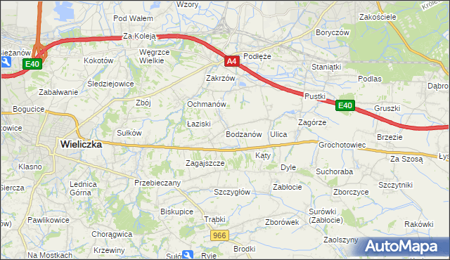 mapa Bodzanów gmina Biskupice, Bodzanów gmina Biskupice na mapie Targeo