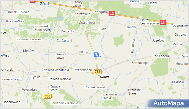 mapa Borki gmina Tczów, Borki gmina Tczów na mapie Targeo