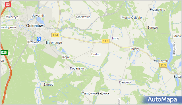 mapa Budno gmina Goleniów, Budno gmina Goleniów na mapie Targeo