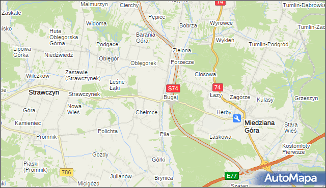 mapa Bugaj gmina Strawczyn, Bugaj gmina Strawczyn na mapie Targeo