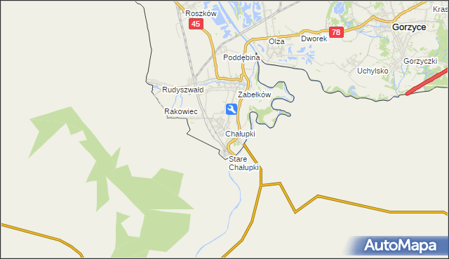 mapa Chałupki gmina Krzyżanowice, Chałupki gmina Krzyżanowice na mapie Targeo