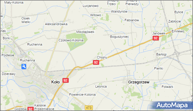 mapa Chojny gmina Koło, Chojny gmina Koło na mapie Targeo