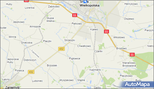 mapa Chwałkowo gmina Środa Wielkopolska, Chwałkowo gmina Środa Wielkopolska na mapie Targeo