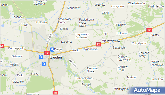 mapa Cyganówka gmina Zwoleń, Cyganówka gmina Zwoleń na mapie Targeo