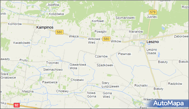 mapa Czarnów gmina Leszno, Czarnów gmina Leszno na mapie Targeo