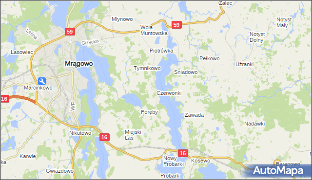 mapa Czerwonki gmina Mrągowo, Czerwonki gmina Mrągowo na mapie Targeo