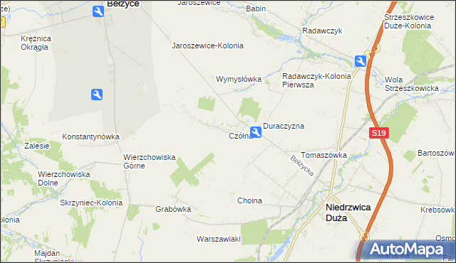 mapa Czółna gmina Niedrzwica Duża, Czółna gmina Niedrzwica Duża na mapie Targeo