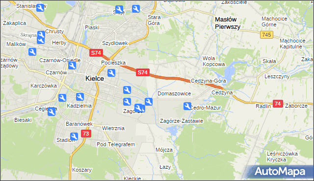 mapa Domaszowice gmina Masłów, Domaszowice gmina Masłów na mapie Targeo
