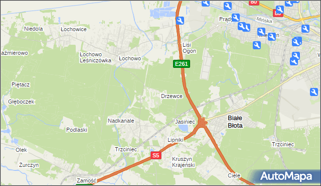 mapa Drzewce gmina Białe Błota, Drzewce gmina Białe Błota na mapie Targeo