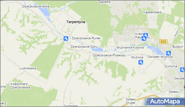 mapa Dzierzkowice-Podwody, Dzierzkowice-Podwody na mapie Targeo