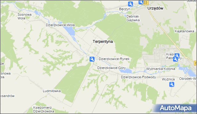mapa Dzierzkowice-Rynek, Dzierzkowice-Rynek na mapie Targeo