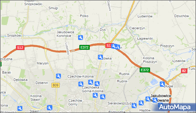 mapa Elizówka gmina Niemce, Elizówka gmina Niemce na mapie Targeo