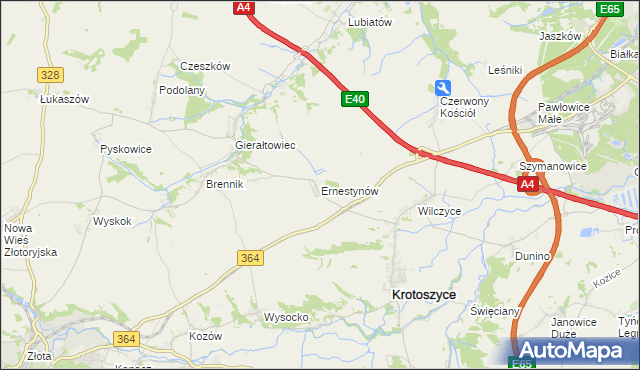 mapa Ernestynów gmina Złotoryja, Ernestynów gmina Złotoryja na mapie Targeo