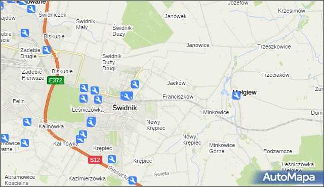 mapa Franciszków gmina Mełgiew, Franciszków gmina Mełgiew na mapie Targeo
