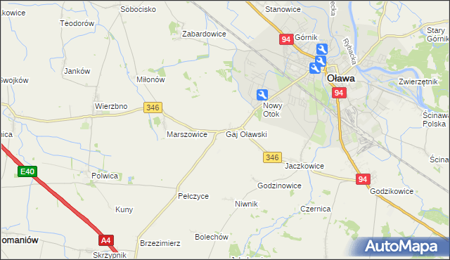 mapa Gaj Oławski, Gaj Oławski na mapie Targeo
