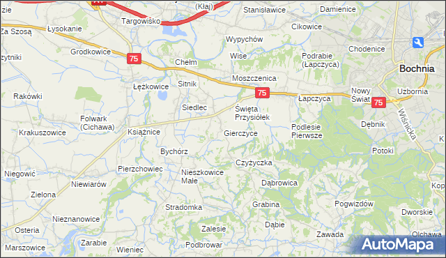 mapa Gierczyce gmina Bochnia, Gierczyce gmina Bochnia na mapie Targeo