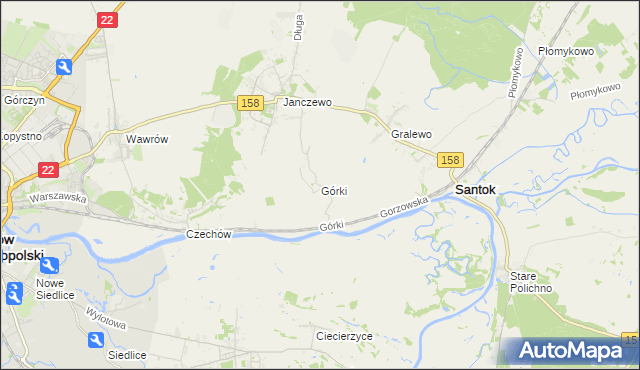mapa Górki gmina Santok, Górki gmina Santok na mapie Targeo
