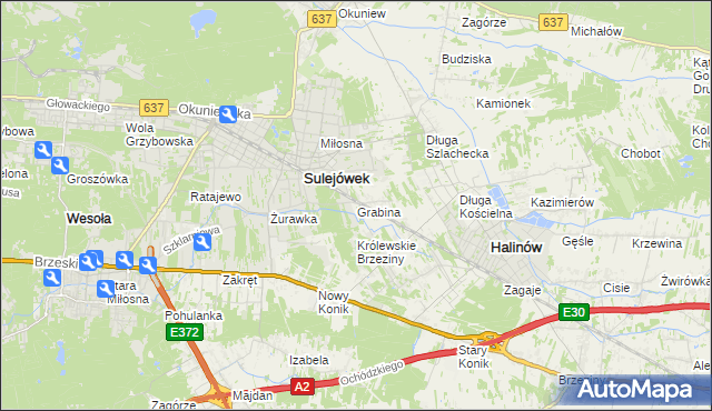 mapa Grabina gmina Halinów, Grabina gmina Halinów na mapie Targeo