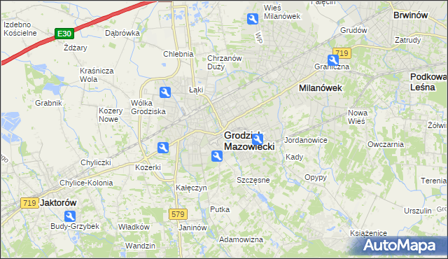 mapa Grodzisk Mazowiecki, Grodzisk Mazowiecki na mapie Targeo