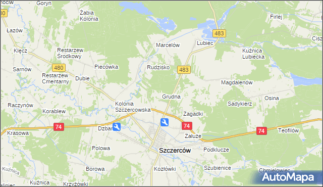 mapa Grudna gmina Szczerców, Grudna gmina Szczerców na mapie Targeo