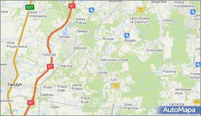mapa Henryków-Urocze, Henryków-Urocze na mapie Targeo