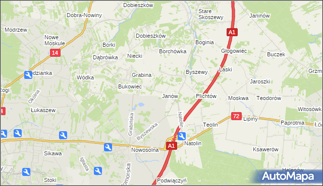 mapa Janów gmina Nowosolna, Janów gmina Nowosolna na mapie Targeo