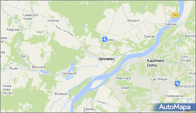 mapa Janowiec powiat puławski, Janowiec powiat puławski na mapie Targeo