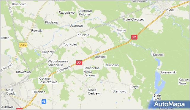 mapa Jeziorki gmina Chojnice, Jeziorki gmina Chojnice na mapie Targeo