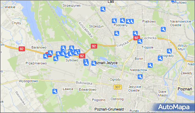 mapa Jeżyce gmina Poznań, Jeżyce gmina Poznań na mapie Targeo