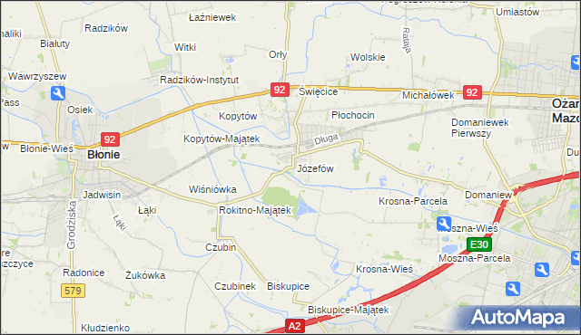 mapa Józefów gmina Ożarów Mazowiecki, Józefów gmina Ożarów Mazowiecki na mapie Targeo
