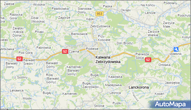 mapa Kalwaria Zebrzydowska, Kalwaria Zebrzydowska na mapie Targeo