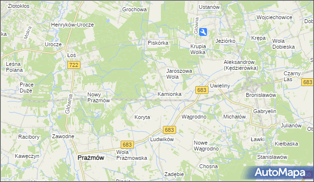 mapa Kamionka gmina Prażmów, Kamionka gmina Prażmów na mapie Targeo