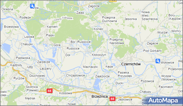 mapa Kłokoczyn gmina Czernichów, Kłokoczyn gmina Czernichów na mapie Targeo