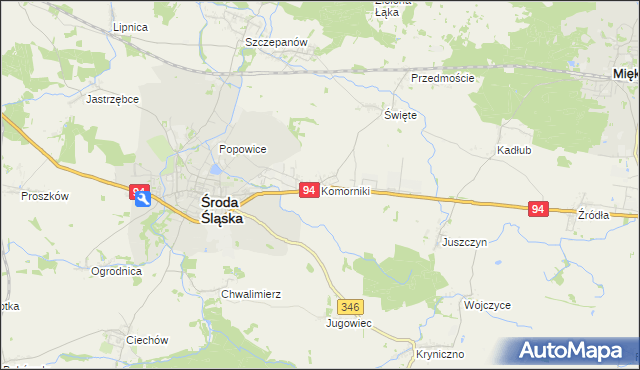 mapa Komorniki gmina Środa Śląska, Komorniki gmina Środa Śląska na mapie Targeo