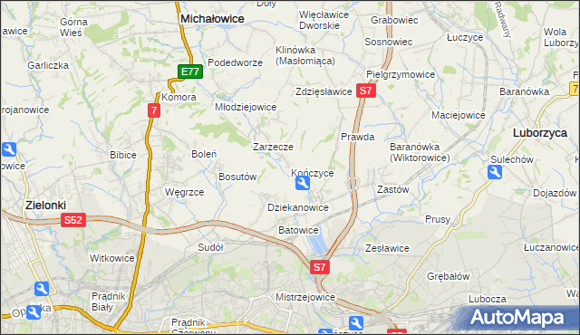 mapa Kończyce gmina Michałowice, Kończyce gmina Michałowice na mapie Targeo