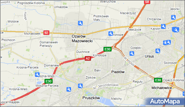mapa Konotopa gmina Ożarów Mazowiecki, Konotopa gmina Ożarów Mazowiecki na mapie Targeo