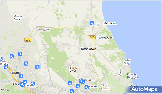 mapa Kosakowo powiat pucki, Kosakowo powiat pucki na mapie Targeo