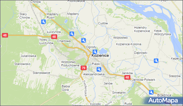 mapa Kozienice, Kozienice na mapie Targeo