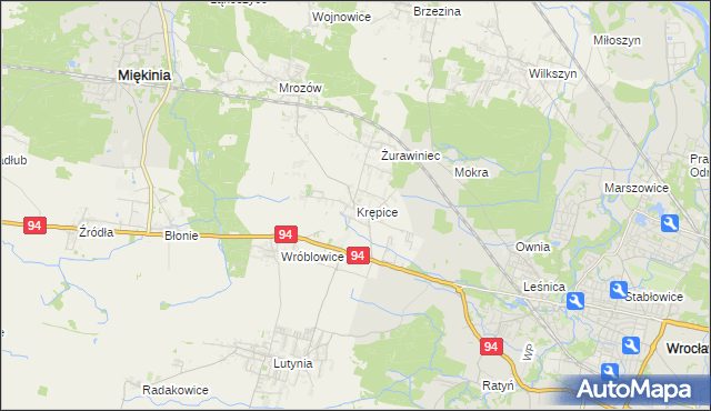 mapa Krępice gmina Miękinia, Krępice gmina Miękinia na mapie Targeo