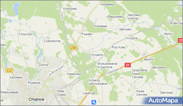 mapa Krojanty, Krojanty na mapie Targeo