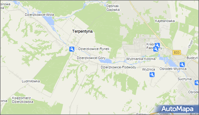 mapa Krzywie gmina Dzierzkowice, Krzywie gmina Dzierzkowice na mapie Targeo