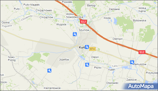 mapa Kurów powiat puławski, Kurów powiat puławski na mapie Targeo