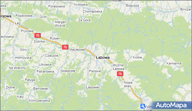 mapa Łabowa, Łabowa na mapie Targeo