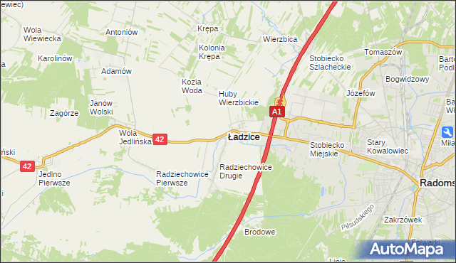 mapa Ładzice, Ładzice na mapie Targeo