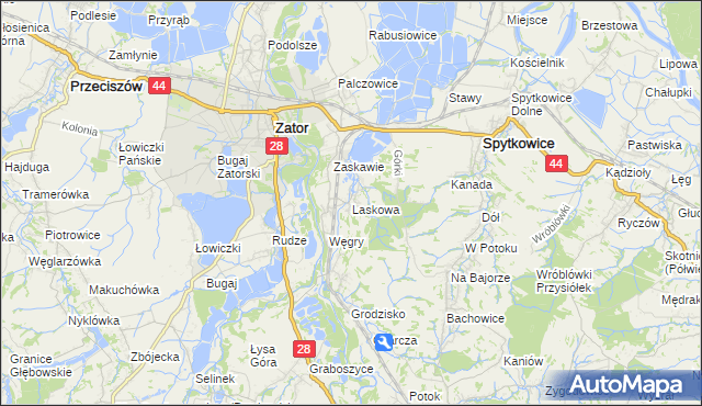 mapa Laskowa gmina Zator, Laskowa gmina Zator na mapie Targeo