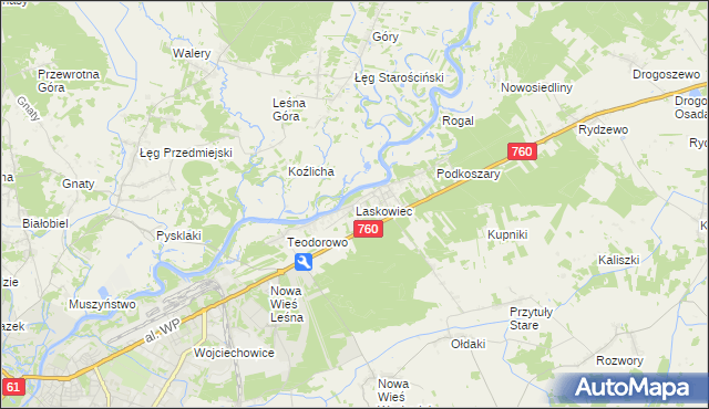 mapa Laskowiec gmina Rzekuń, Laskowiec gmina Rzekuń na mapie Targeo