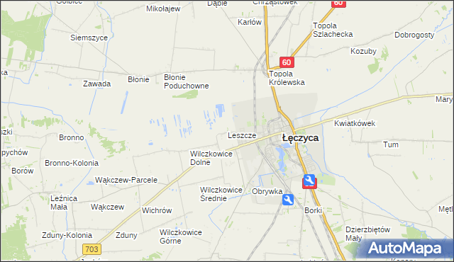 mapa Leszcze gmina Łęczyca, Leszcze gmina Łęczyca na mapie Targeo