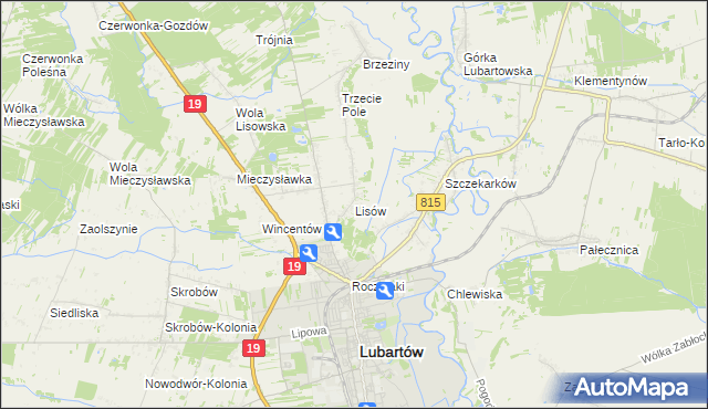 mapa Lisów gmina Lubartów, Lisów gmina Lubartów na mapie Targeo