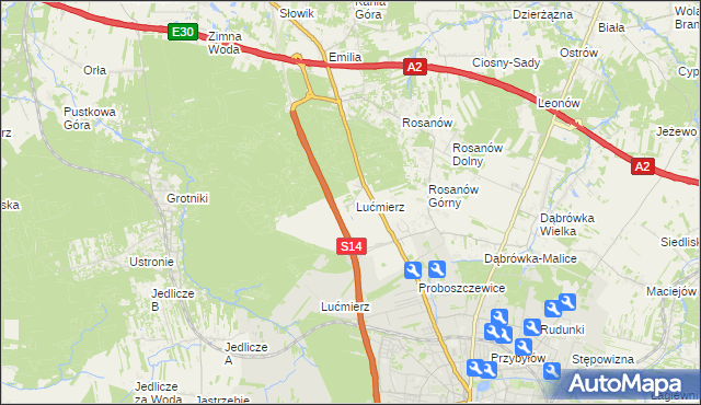 mapa Lućmierz-Ośrodek, Lućmierz-Ośrodek na mapie Targeo