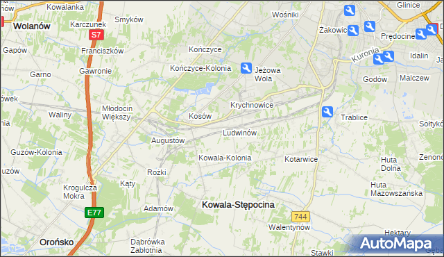 mapa Ludwinów gmina Kowala, Ludwinów gmina Kowala na mapie Targeo